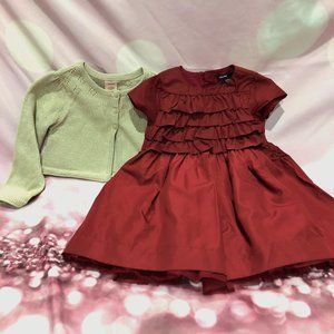 babyGap Red Ruffle Dress with Gold Cardigan